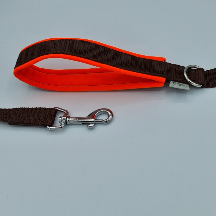 Leine mit weicher Handschlaufe braun und neonorange